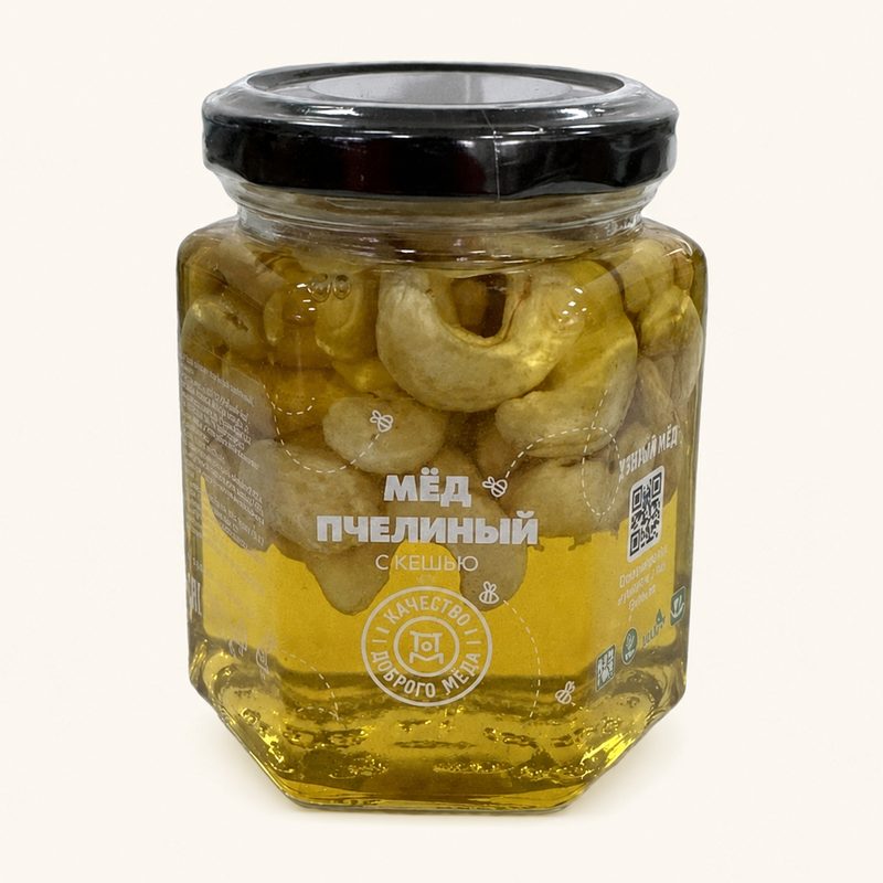 Мёд с кешью 230 г — орехи в мёде оптом