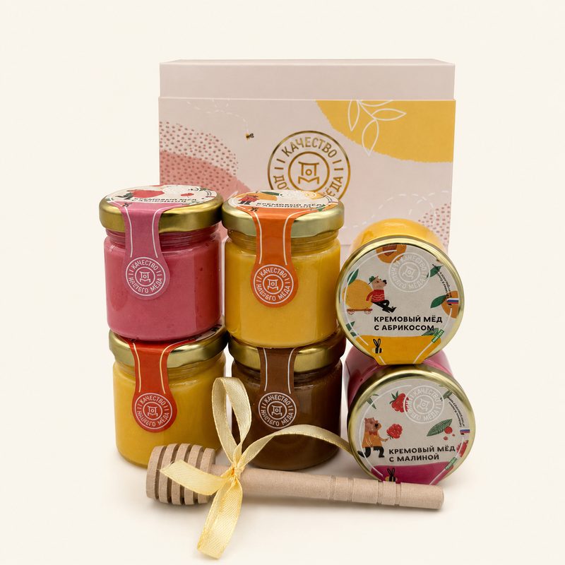 Подарочный набор «Нежность» — крем-мёд шести вкусов, ложка и открытка