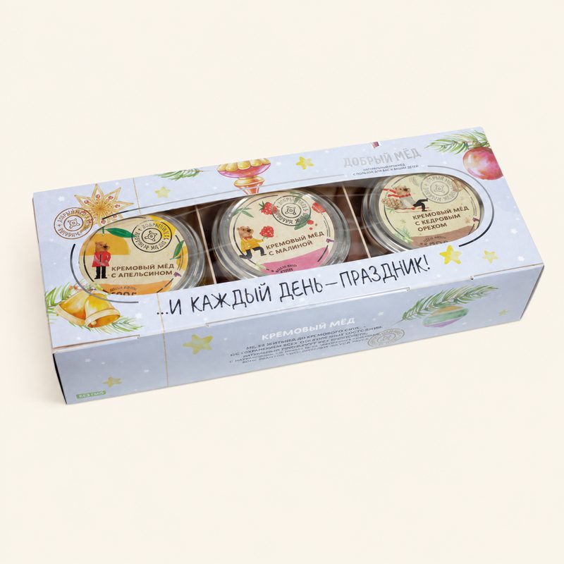 Подарочный набор «Новогодний» — крем-мёд трёх вкусов по 120 г