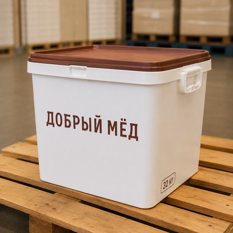 Куботейнер с весовым мёдом 32 кг ДОБРЫЙ МЁД